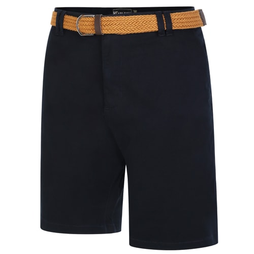 KAM Belted Oxford Stretch Chino Shorts Navy